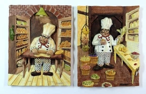 2 Riggsbee Italian Baker Chef Wall Art Plaques 3D Resin Hand Tiles Hand Paint - Picture 1 of 9