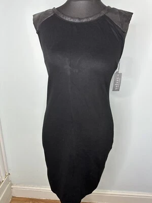 Harvey Nichols de Terciopelo Damas Negro Cuero Elástico Hombro Ponti Vestido Talla M Foto 1 de 4