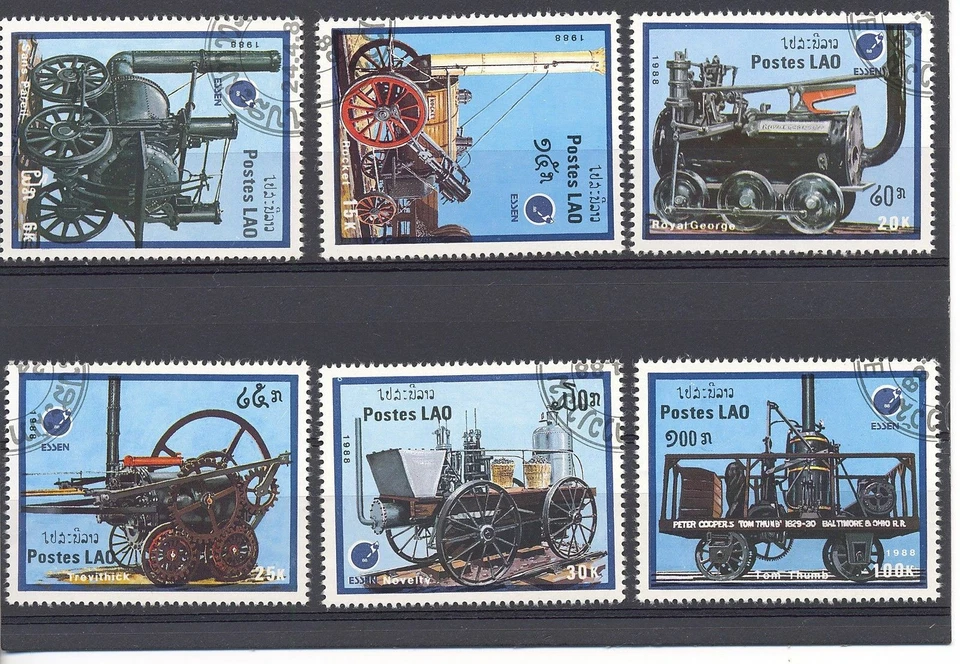 Laos 1988 SG 1071-6 Essen 88 Early Locomotives Fine used CTO - Image 1 of 1