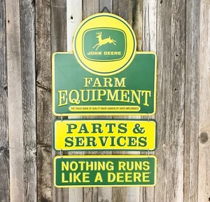 John Deere Farm Equipment Linked 19" Metal Tin Sign Vintage Style Tractor Barn - Picture 1 of 2