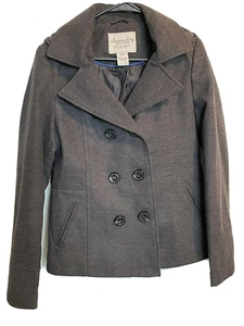 American Rag Double Breast Gray Pea Coat Women's Size Large Detachable Hood - Picture 1 of 4