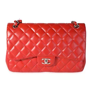 Chanel Red Quilted Lambskin Classic Jumbo Double Flap Bag - Picture 1 of 8