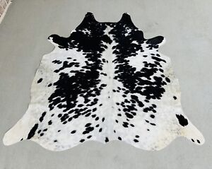 Small Cowhide Rug Black Real Hair on Cow Hide Skin Western Decor 5 x 4.5 ft