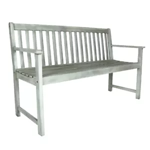 Charles Bentley FSC Acacia White Washed Wooden Garden Patio Outdoor Bench - Picture 1 of 4