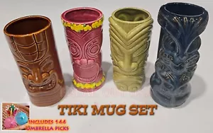 Juego de 4 tazas Tiki de cerámica multicolor para bar de fiesta para cócteles + selecciones GRATIS - Imagen 1 de 11