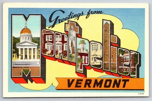 A572 Vintage Postcard Vermont Greetings Large Letter Card Unposted Linen Clean - Picture 1 of 2