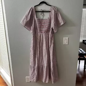 NWT Old Navy Striped Smocked Square Neck Maxi Dress Women's XXL Red White Blue - Picture 1 of 7