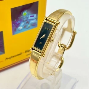 GUCCI Watch Quartz 1500 Black Dial Gold Women's Vintage Authentic - Picture 1 of 18