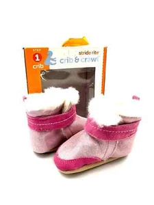 Stride Rite Crib Crawl Step 1 Shoes Boots Booties Precious in Pink Fur 3-6m New - Picture 1 of 8