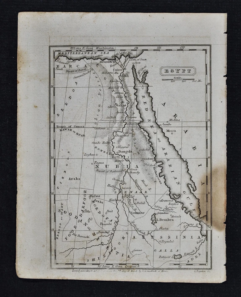 1839 年博因顿古董地图埃及努比亚开罗亚历山大红海中东非洲 — 第 1/1 张图片