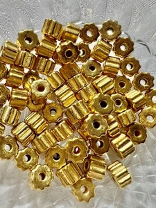 Mykonos griechische Keramik geriffelt Fass, 24K vergoldet 10 Stck. 6 mm x 9 mm Zum Selbermachen #J-1 - Bild 1 von 5