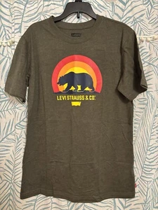 Levi’s California Bear Sunset Logo Graphic T-Shirt Olive Green Size 18/20 - Picture 1 of 4