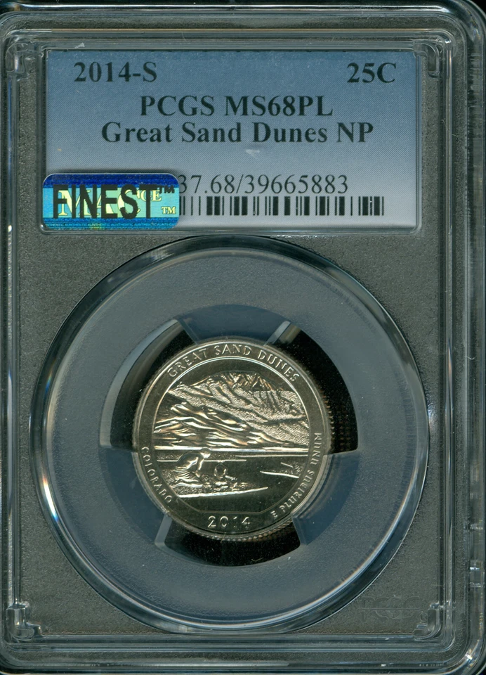 2014 S GREAT SAND DUNES QUARTER PCGS MS 68 PL MAC FINEST & SPOTLESS POP 3 . - Image 1 of 2