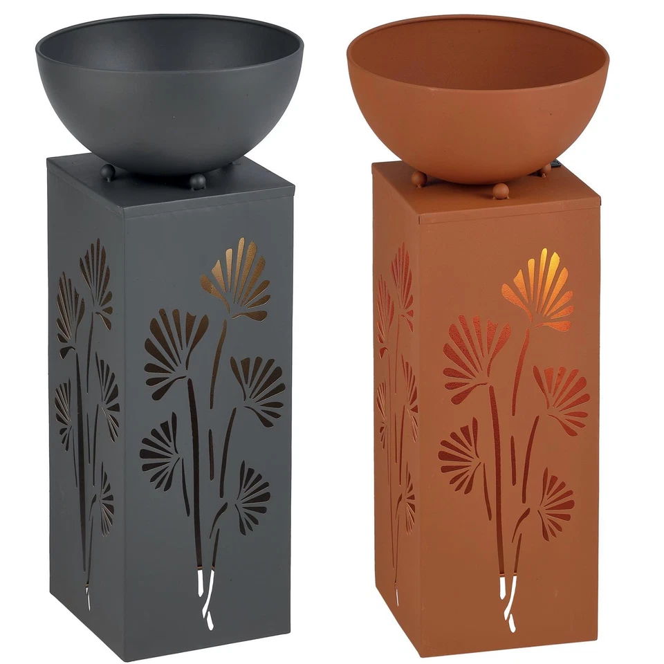 Dekosäule mit Schale LED beleuchtet Pflanzschale Deko Garten Säule Metall Rost - Bild 1 von 1