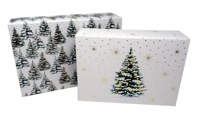Set of 2 Punch Studio Flip Top Nesting Boxes Christmas Trees sml med 26900 - Image 1 of 4