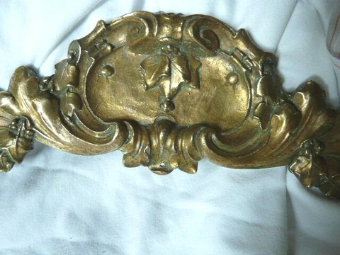 15" Antique French Gilded Bronze Furniture Pediment Decoration Cover