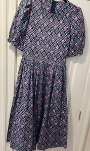 Vtg Laura Ashley Cottagecore Floral Print Puff Sleeve Dress Cotton US12 Purple - Picture 1 of 11