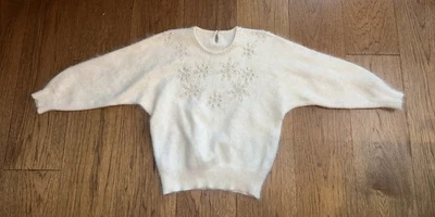 Suéter Bordado Floral Con Cuentas Angora Shelton Años 80 De Colección Talla M Marfil Foto 1 de 4