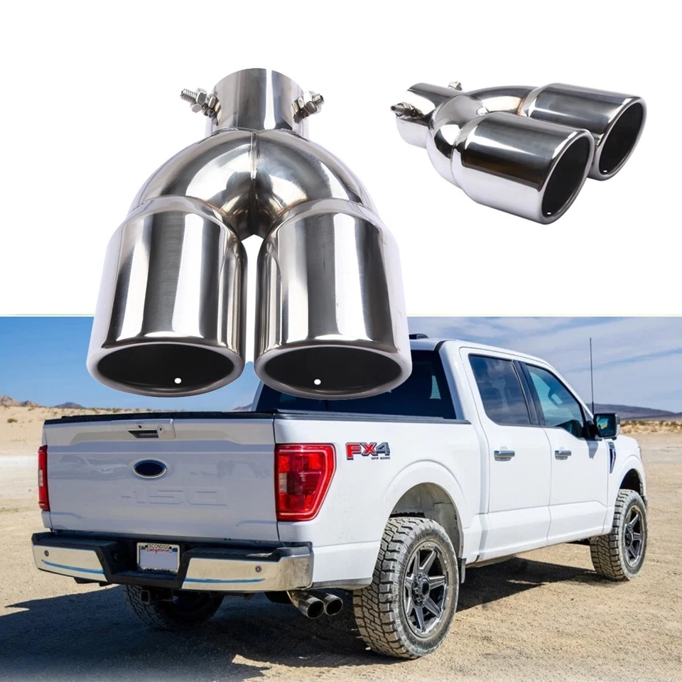 Calibre Coche Doble Salida Trasera + Puntas Silenciador Escape Para Ford F-150 Foto 1 de 4