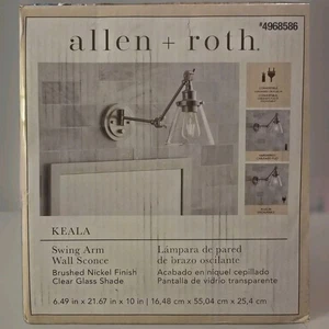allen + roth Keala LED Swing Arm Wall Sconce Brushed Nickel Clear Glass - Picture 1 of 7