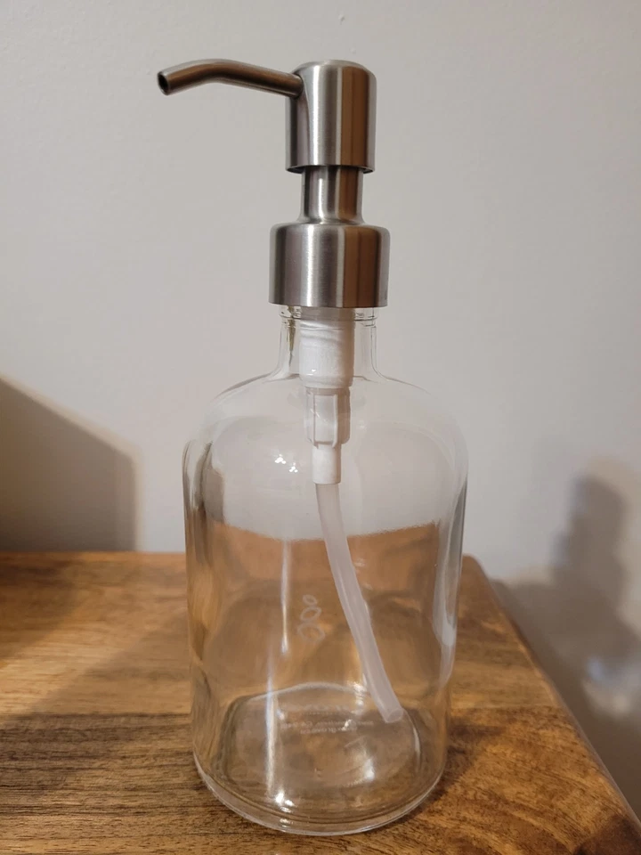 Dispensador de jabón en tarro de vidrio GroveClear con bomba, dispensador de botella redonda de 16 oz plateado Foto 1 de 1