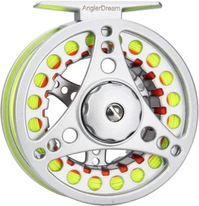 (1/2WT 3/4WT 5/6 WT Rolle + Schnur, Silberrolle & Amp; Fluo Yellow Line (Vorspannung) - Bild 1 von 9