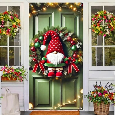 Cubierta de puerta de gnomo de Navidad 71x35 pulgadas decoración de pancarta frontal de vacaciones...  Foto 1 de 4