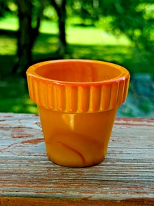 Akro Agate | 292 Orange Pumpkin Cadmium Vase Flower Pot Glows 2 3/8 Inch - Picture 1 of 7