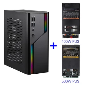 Mini ITX PC Case with Small 1U Flex Power Supply, SFF Chassis with ARGB Light - Picture 1 of 14
