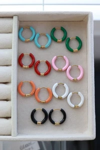 Vibrant Colored Huggie Hoop Earrings 18k Gold Plated Stainless Steel - Picture 1 of 15