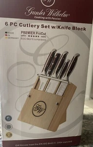 Germany Made Cutlery 6pc Set Gunter Wilhelm knife Set W/wood block NEW In Box - Picture 1 of 9