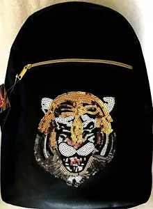 Lightweight Sequin Tiger Black Backpack Laptop Carry School Travel Bag - Picture 1 of 10