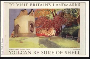 Modern Postcard: 1936 SHELL OIL & PETROL Advert: 'Roman' Tower, Tutbury, Staffs - Picture 1 of 1