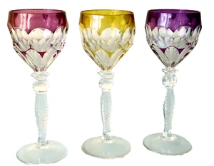 FABERGE Liqueur Cordial (3) Crystal Glasses Red Purple Amber - Picture 1 of 6