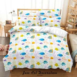 3D Fish Coral Seaweed Pattern Color Quilt Cover Set Bedding Sets Pillowcases 64 - Picture 1 of 7