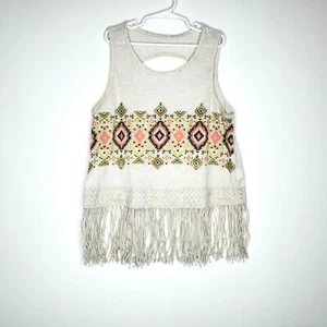 Beautees Girls Boho Aztec Fringe Ivory Sleeveless Top Size XL - Picture 1 of 9