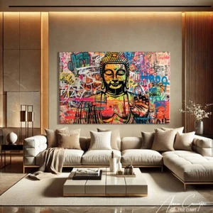 Buddha Canvas Wall Art Framed Graffiti Art Prints Framed Pop Art Painting Canvas - Picture 1 of 10