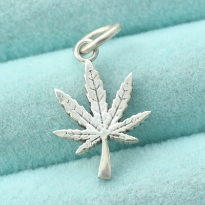 Real 925 Sterling Silver Weed Leaf Cannabis Charm Pendant Fit Necklace Bracelet - Image 1 of 4