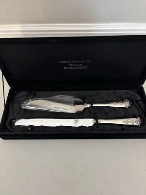 Stainless Steel Cake Serving Set By Things Remembered With Velvet Case. - Image 1 of 4