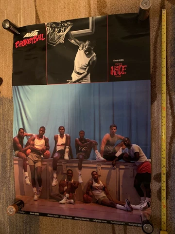 Vintage 1980s Avia Basketball NBA Poster - Kevin Willis Robert Parish Super Rare Cover