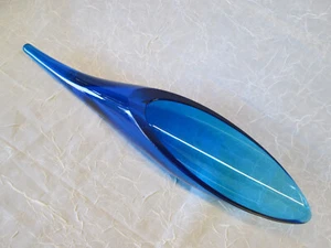 BLENKO Art Glass BLUE Cornucopia Horn Vase Winslow Anderson 17" l Thanksgiving - Picture 1 of 9