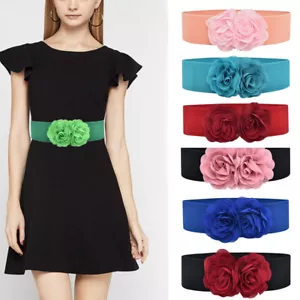 Cintura Larga In Vita Elasticizzata Con Fiore Rosa Cintura Elastica Per + - Foto 1 di 34