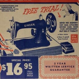 1940-50s Singer Sewing Machine Advertisement Return Mailer Vacuum Cleaner Trade