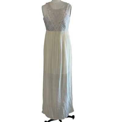 Maxi Vestido Volador Tomate Bordado Encaje Imperio En Niveles BOHO Hippie Pequeño Foto 1 de 4