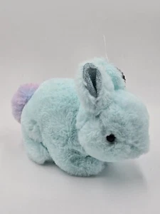 FAO schwarz Plüsch blau Hase Kaninchen rosa lila Schwanz Glitzer Ohren weiches Fell Etikett - Bild 1 von 10