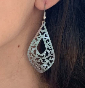 925 Sterling Silver Diamond Filigree Earrings Lightweight Dangle Jewelry rd16 - Picture 1 of 8