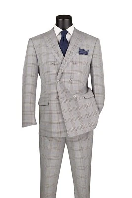 Gray Vinci Double Breasted 2 Piece Suit Regular Fit Tone on Tone Windowpane NEW - Image 1 of 2