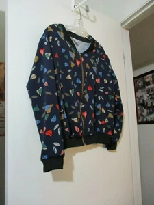 Navy with multi-color leaves, lomg sleeve light jacket size XL junior - Picture 1 of 9