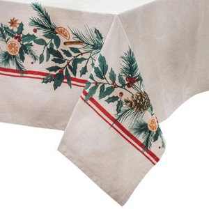 Ladelle 100% Cotton Evergreen Festive Christmas Holiday Tablecloth 150 x 230 cm - Picture 1 of 4