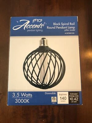 Decorative LED Light Bulb Metal Cage Globe 3.5W 3000K Standard Black Spiral Rail - Image 1 of 4